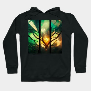 Glowing Stained Glass Green Tree Lotus Hoodie